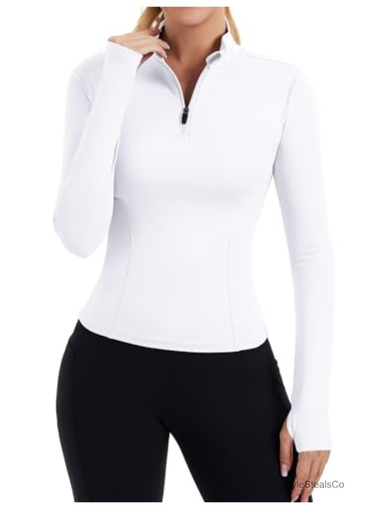 Quarter Zip Crop Pullover Long Sleeve Slim Fit Athletic Top